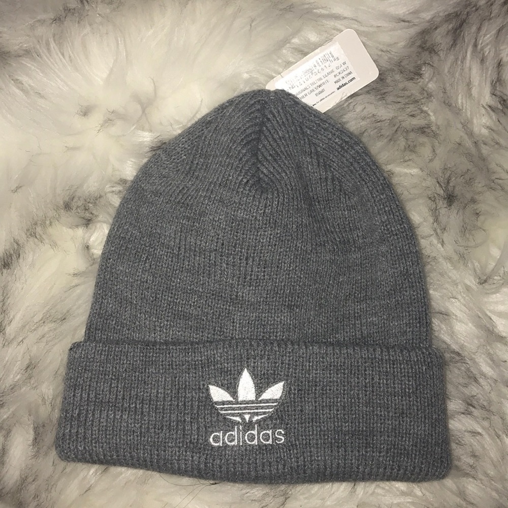 Adidas originals heather grey trefoil beanie cap - Picture 1 of 5